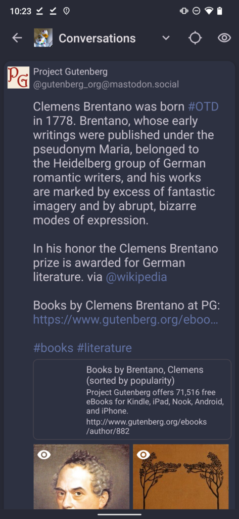 Screenshot of a post on Mastodon with a slightly different visual theme with a greyer colour.